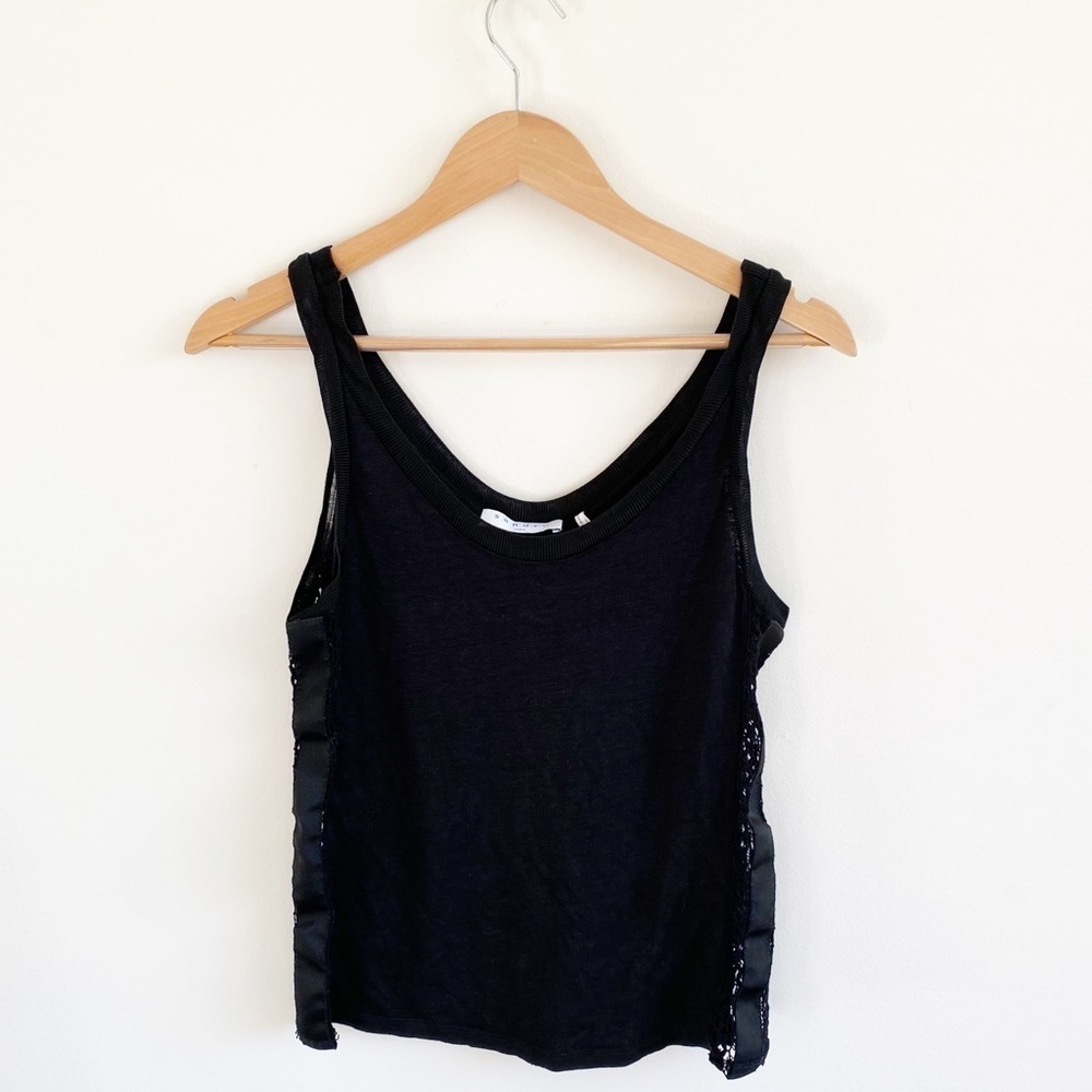 Sandro Paris || Linen Tank with Lace Inset Sides Black Size 1